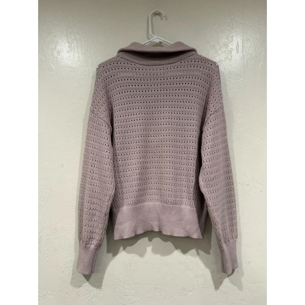 Varley Darla Half Zip Knit Sweater Lilac Pointelle Pullover VAR02468 Small